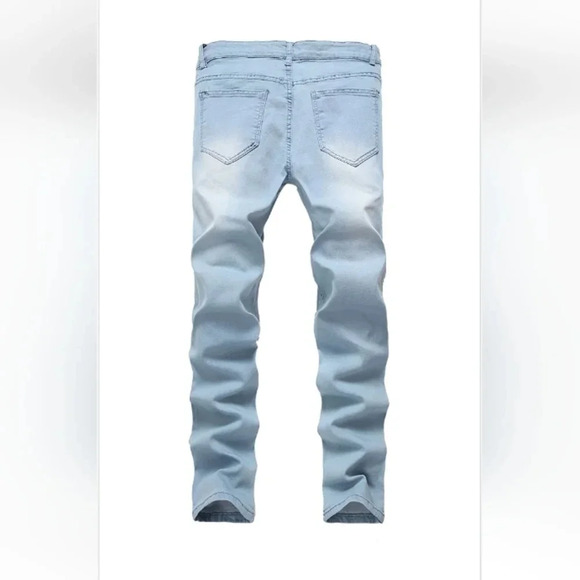 NWT Qazel Vorrlon Men's Blue Skinny Jeans Stretch Washed Slim Fit Pencil Pants - Picture 2 of 7